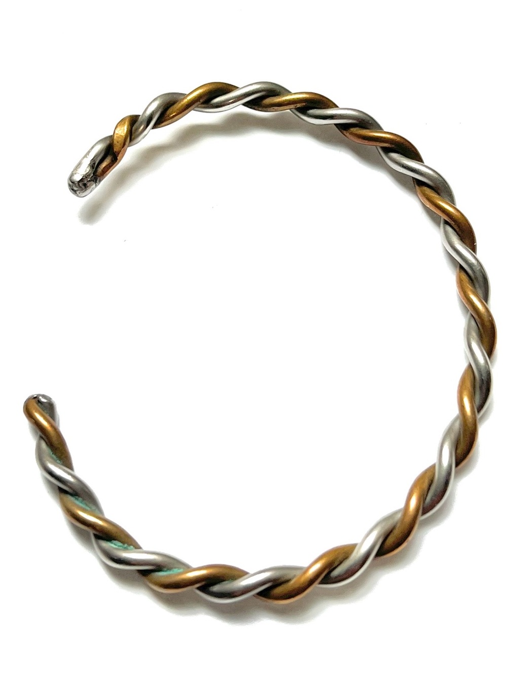 Vintage Solid Brass & Silver Metal Cuff Bracelet Bangle Rope Twist Unisex
